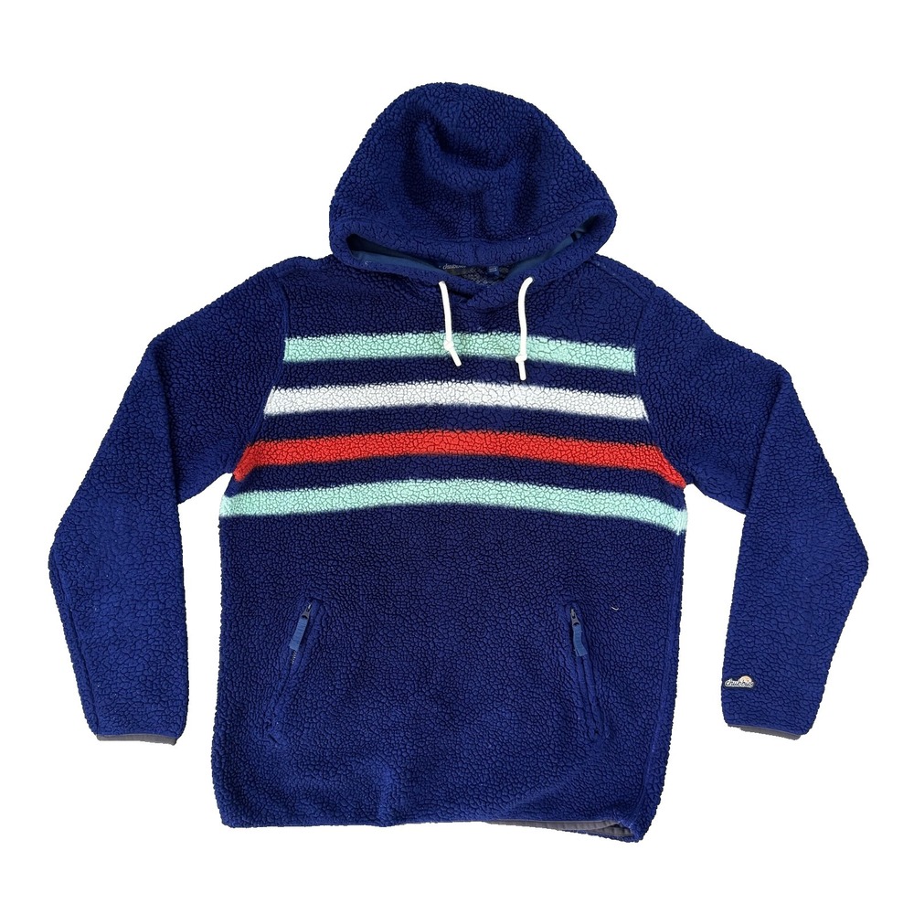 Chubbies Hoodie Mens Large Blue Sherpa Fleece Pullover Striped Zip Pocket